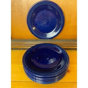 Fiesta Homer Laughlin Cobalt Blue 10.5 Dinner Plates Set of 7 Vintage Ceramic